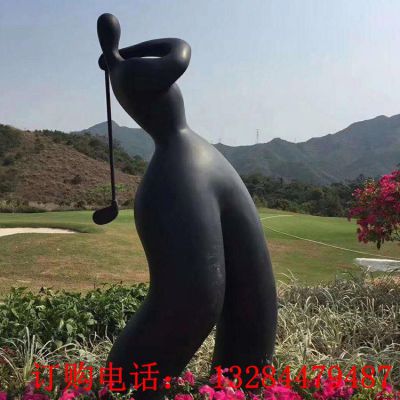 铸铜抽象人物打高尔夫雕塑