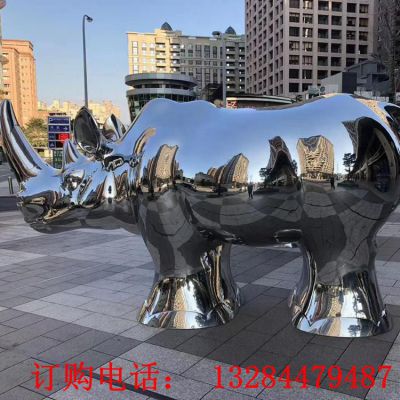 不锈钢镜面犀牛雕塑