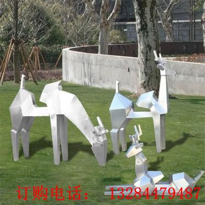不锈钢几何鹿雕塑