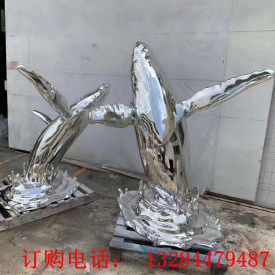 不锈钢镜面鲸鱼雕塑