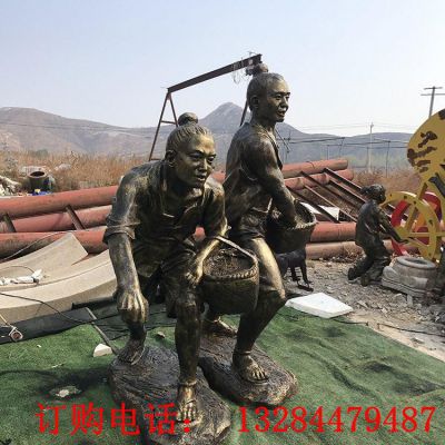 铸铜农民种田雕塑