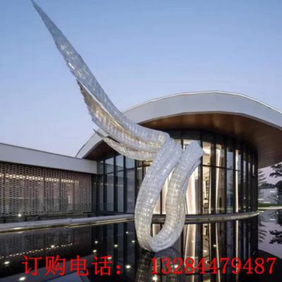 不锈钢发光抽象翅膀雕塑