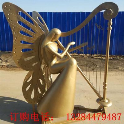 铸铜仙子弹竖琴雕塑