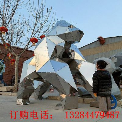 不锈钢几何镜面大猩猩雕塑