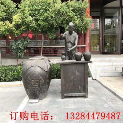 铸铜人物酒摊雕塑