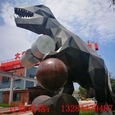 不锈钢几何恐龙雕塑