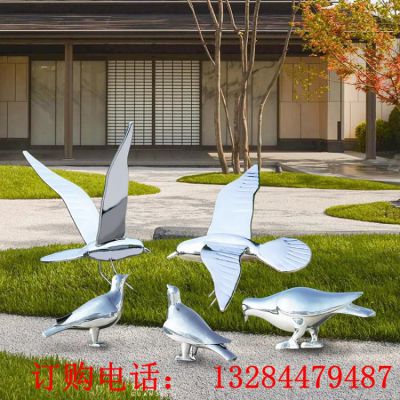 不锈钢镜面鸽子雕塑
