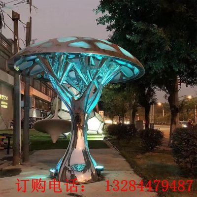 不锈钢发光蘑菇雕塑