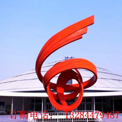 不锈钢红色飘带雕塑