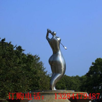 铸铜抽象人物打高尔夫雕塑