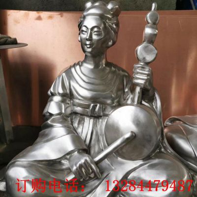 不锈钢女孩打鼓雕塑