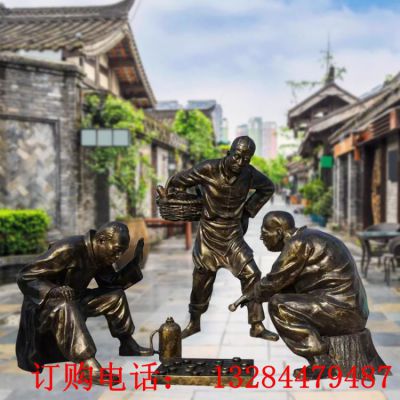 铸铜民俗文化下棋雕塑