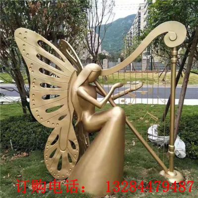 铸铜蝴蝶精灵弹竖琴雕塑