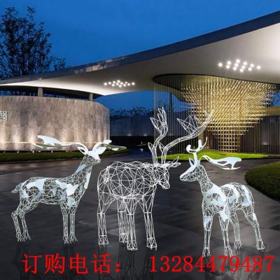 不锈钢镂空线条梅花鹿雕塑