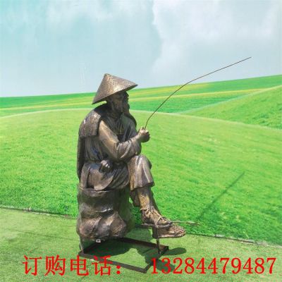 铸铜老翁钓鱼雕塑