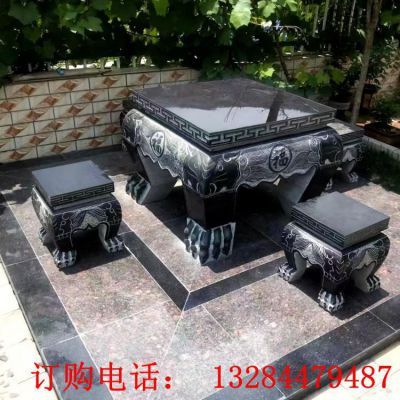 石雕正方形桌凳雕塑