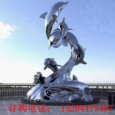 不锈钢镜面海豚雕塑