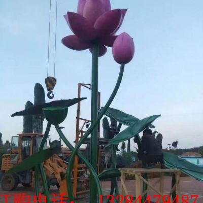 大型不锈钢荷花荷叶雕塑