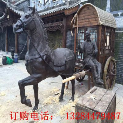 铸铜人物架马车雕塑