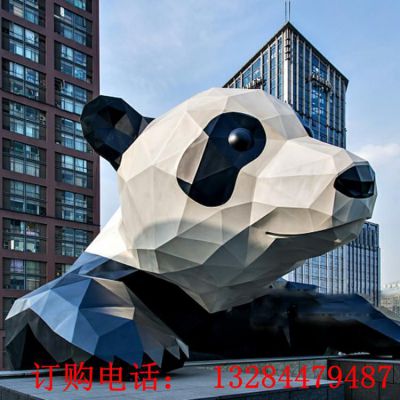 大型不锈钢熊猫头雕塑