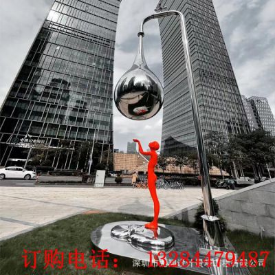 不锈钢镜面水滴雕塑