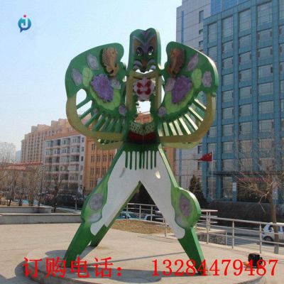 大型不锈钢绿色彩绘风筝雕塑