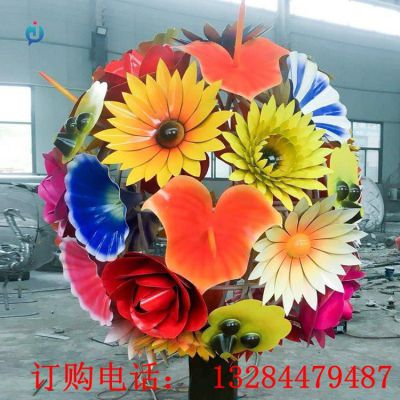 不锈钢彩绘花球雕塑
