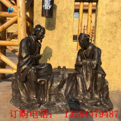 铸铜人物喝茶雕塑