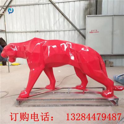 不锈钢几何豹子雕塑
