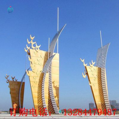 大型不锈钢帆船雕塑