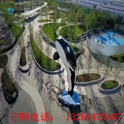 不锈钢彩绘几何海豚雕塑