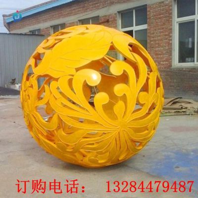 不锈钢树叶镂空圆球雕塑