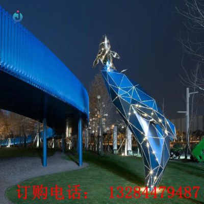 不锈钢几何发光海豚雕塑