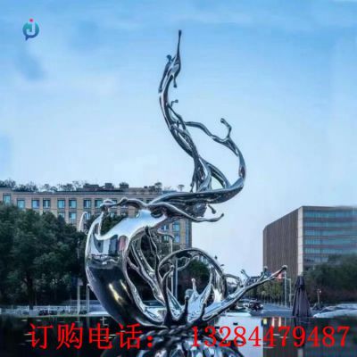 不锈钢镜面浪花售楼部雕塑