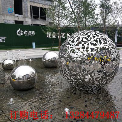 不锈钢镂空圆球水景雕塑