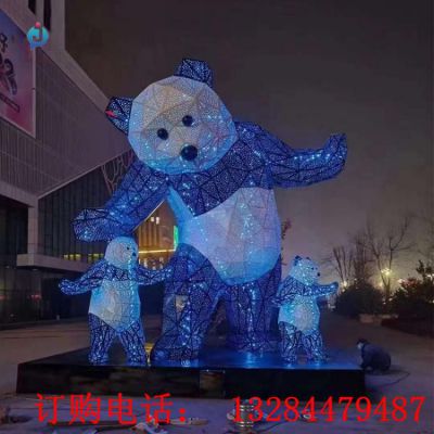 不锈钢发光熊猫雕塑