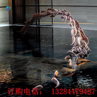 不锈钢鱼群水景雕塑