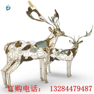不锈钢镂空梅花鹿公园雕塑