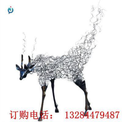 不锈钢抽象拉丝鹿动物雕塑