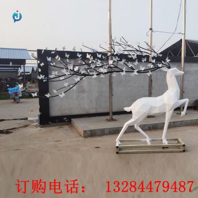 不锈钢树枝蝴蝶角鹿雕塑