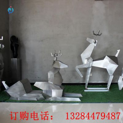 不锈钢几何鹿动物雕塑