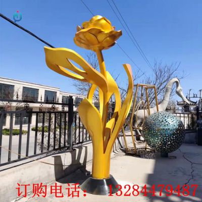 不锈钢玫瑰花园林雕塑