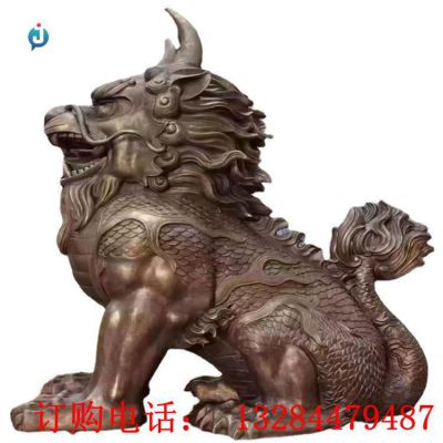 铸铜麒麟守财雕塑