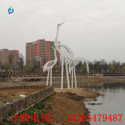 大型不锈钢抽象丹顶鹤城市雕塑