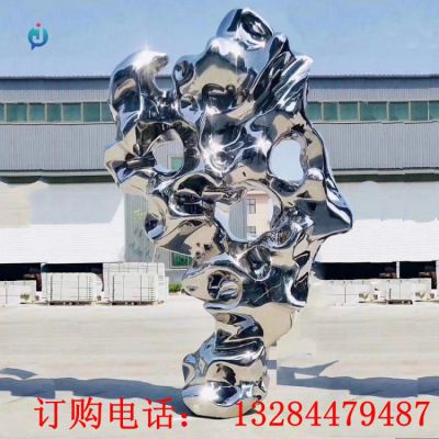 不锈钢镜面太湖石水景雕塑