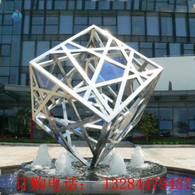 不锈钢镂空立方体城市雕塑