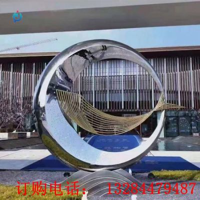 不锈钢圆环鲸鱼水景雕塑