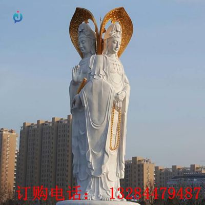 石雕汉白玉三面佛雕塑