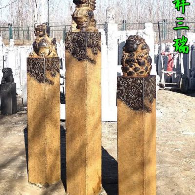 石雕吉祥三瑞栓马桩雕塑