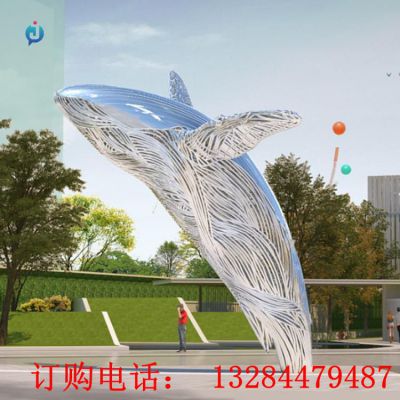 大型不锈钢镜面海豚城市雕塑